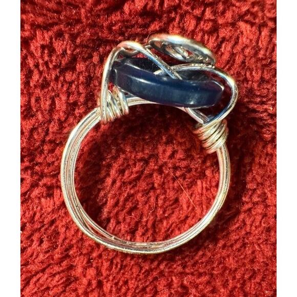 -RING Wire Wrapped Silver Ring With Blue Button Size 8 - Picture 4 of 6